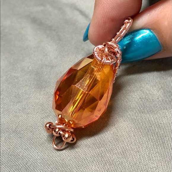 💎Crystal bead pendant wire wrapped-orange and pink-copper - Picture 3 of 14